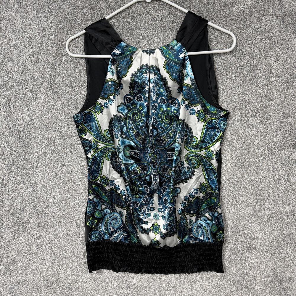 Studio Y Tank Top Womens Small Paisley Satin Bow Back Boho Y2K Clubwear Smocked